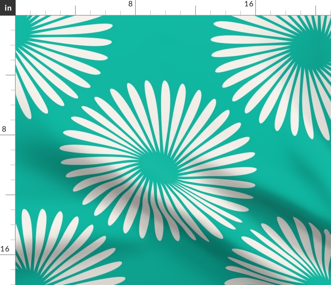 Medium - A simple modern floral design in Aqua and white for fabric and wallpaper