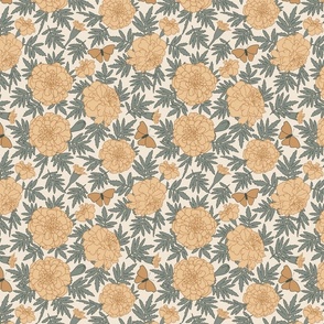 Marigold and butterflies on Seashell White | Marigold Lady Collection MLC-210101