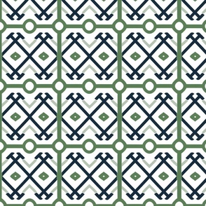 Geometric Harmony - Sage and Navy Interlocking Pattern