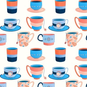 retro tea party - blue and coral tea cups