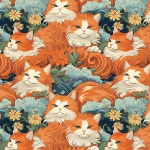 Orange Marmelade Dream Cats in the Flowers