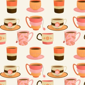 retro tea party - orange, pink and brown tea cups