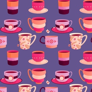 Retro tea party - magenta pink and purple tea cups