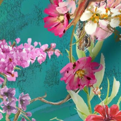 BIrds of Paradise Floral - Fiesta Teal