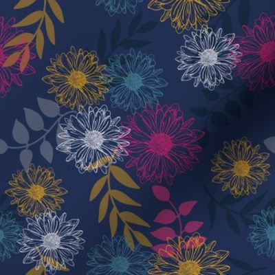 NAVY BLUE FLORAL BLOOM BOTANICAL