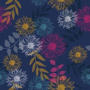 NAVY BLUE FLORAL BLOOM BOTANICAL