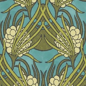 1899 Vintage "Abimelech" Art Nouveau by Kolomon Moser - in Aqua and Green Multi