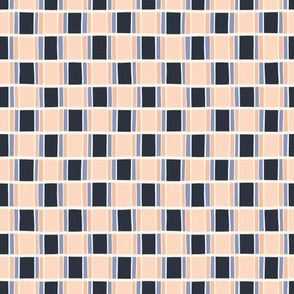Retro Hand-Drawn Tile Block Checks in Peach Fuzz and Blue - Geometric Mid-Century Modern - Small Scale