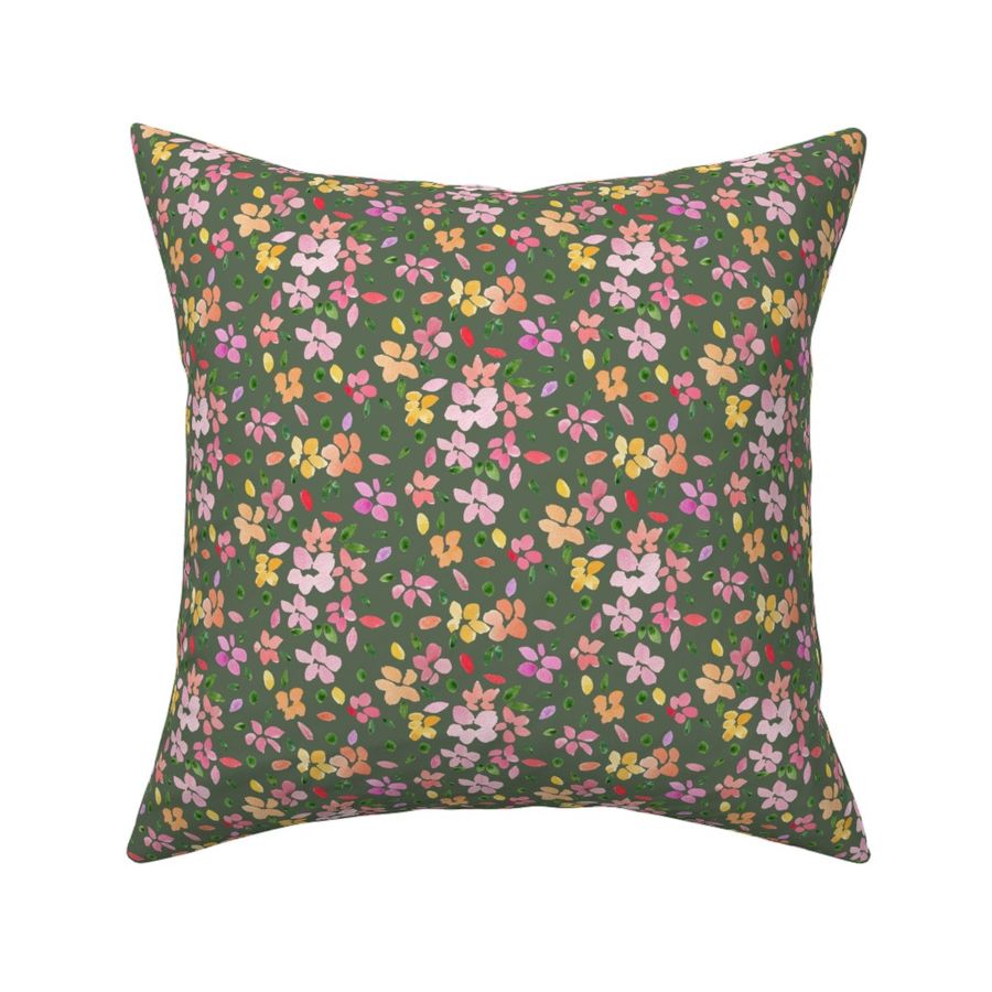 Spring to Summer Flowers on Olive Green - Small