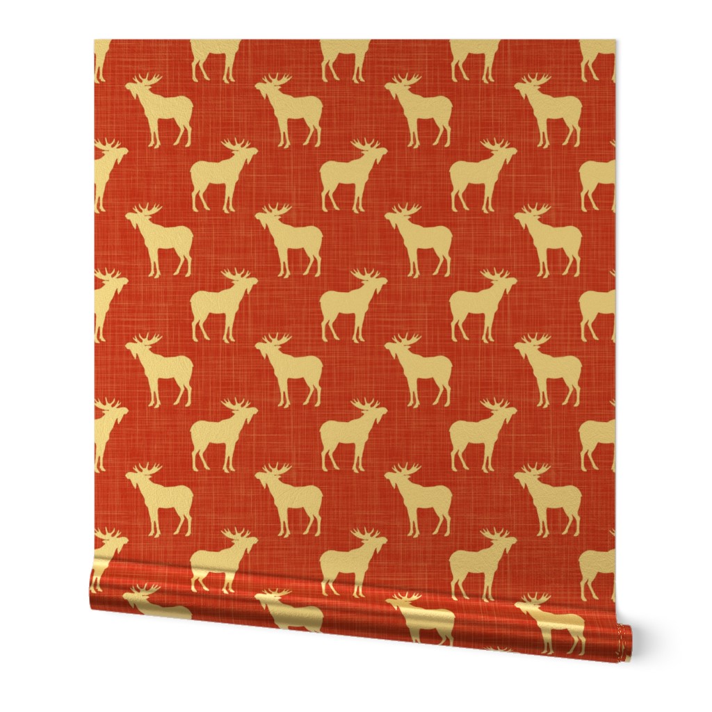 Bigger Moose Silhouettes on Rustic Red Crosshatch