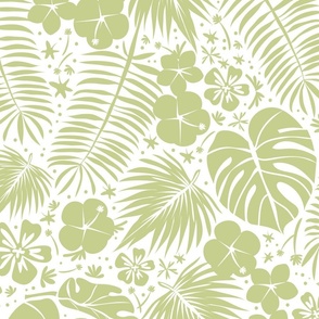 Serene Spaces Jungle Fronds Green Silhouette on White