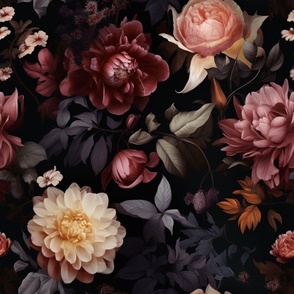 Moody Maximalist floral gothic romance floral Japanese zen dark floral moody black industrial florals
