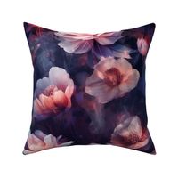 Dramatic Floral with dark background pink peonies moody French Provincial floral dramatic dark flower 