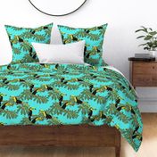 Keel Billed Toucans in Costa Rican Jungle on Turquoise  - Large