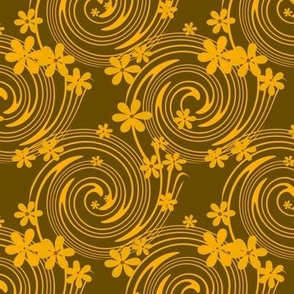 yellow olive retro spiral pattern