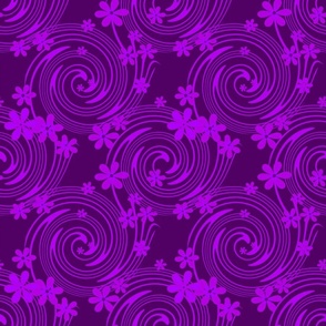 Purple bright pattern with flowers and spirals