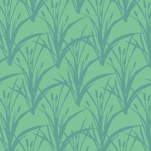 Colorful Cattails Seafoam Green Lake Plants Fabric Wallpaper