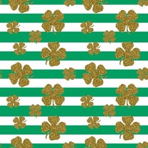 St. Patrick's Day Gold Shamrocks on Stripes-Small Scale