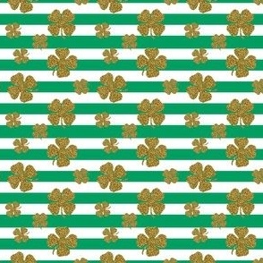 Tiny Gold Four Leaf Clovers on Green St. Patrick's Day Stripes