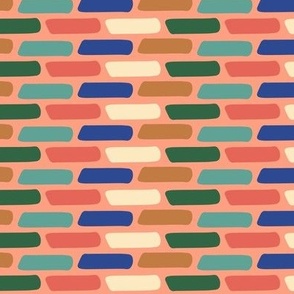 Brick by Brick Geometric Shapes Rainbow Pink Blue Green Yellow Fabric Wallpaper