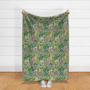 Hummingbird Garden - large scale - fun colors - greens - boho