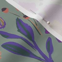 Hummingbird Garden - large scale - fun colors - purple  - boho