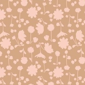 (small) spring flower silhouettes - blush pink on mokka brown