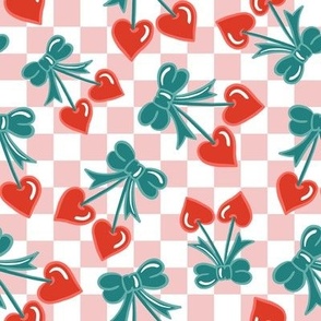 Cherry Pattern, Heart Pattern, Pink Checker Pattern, Pink and White Check Pattern, Valentine's Day Pattern,  Novelty Pattern, Cute , Holiday Pattern