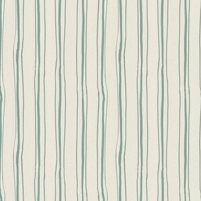 Organic watercolor stripes in teal green on natural linen background