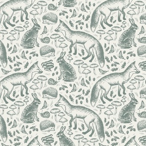 Forest Friends in Sage Green & Ivory - Woodland Animals in 12" Fabric & Wallpaper