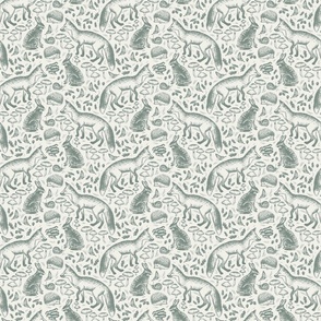 Forest Friends in Sage Green & Ivory - Woodland Animals in 6" Fabric & Wallpaper