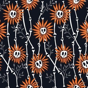 Halloween Skull Flowers on Bone Stems, Orange and Black