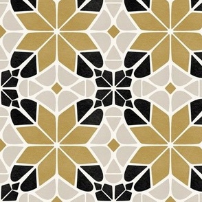 Cheery + Textured Mosaic Star Flower Tiles in Gold + Black