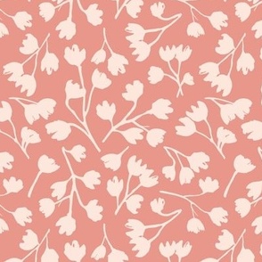 Ditsy Floral, Light peach on Coral