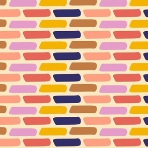 Brick by Brick Geometric Shapes Rainbow Pink Navy Blue Yellow Fabric Wallpaper