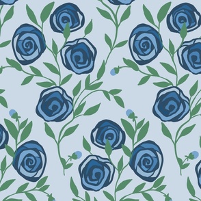 Valentines day  roses trailing pattern in blue