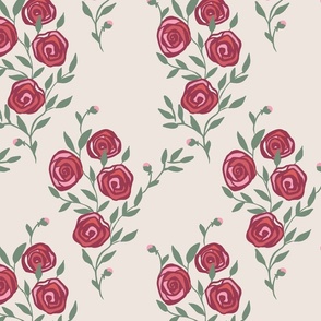 Valentines day romantic red roses trailing pattern on cream background