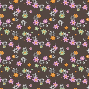 Little girly floral gray brown pink green