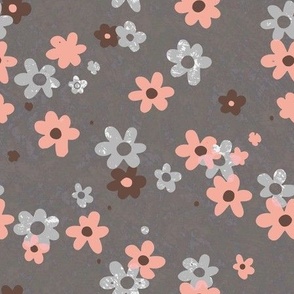 Little girly floral gray brown pink