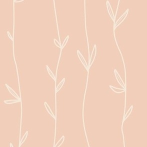 Minimalist Vines Floral Summer Stripes Wallpaper in peach and cream