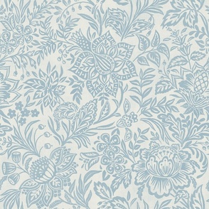 Folk Floral Jacobean - extra large - soft blue 