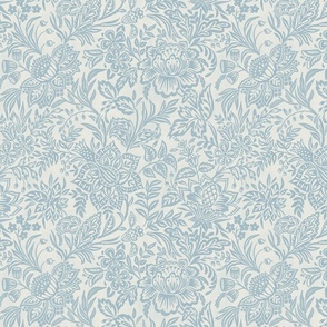 Folk Floral Jacobean - 12" large - soft blue 