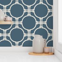 Simple Trellis Geometric, Navy and Linen, Large Scale