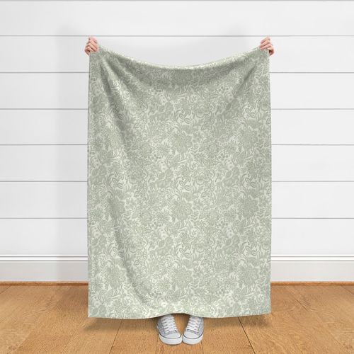 Folk Floral Jacobean - extra large - sage green and natural 