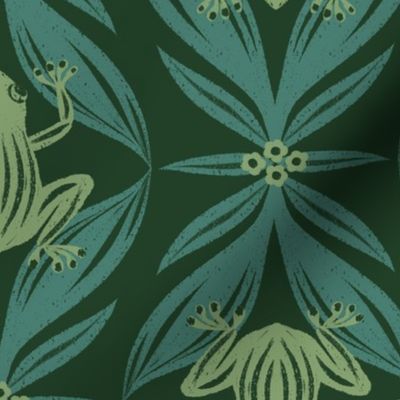 Whimsical Frogs on Leaves in Fresh Green