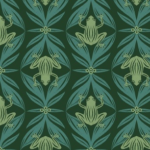 Whimsical Frogs on Leaves in Fresh Green
