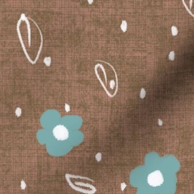 Teal_Scattered_Flowers_On_Brown