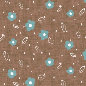 Teal_Scattered_Flowers_On_Brown