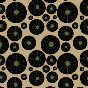 Black and Green Flowers on a Taupe Background