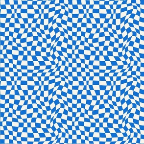 Cobalt blue optical twirly wavy checkerboard